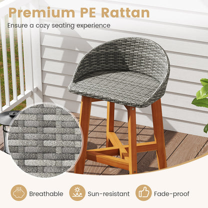 Outdoor Faux Rattan Bar Chairs Set of 2 with Ergonomic Backrests and Footrests, Gray Patio Dining Chairs at Gallery Canada