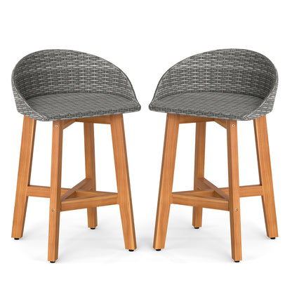 Outdoor Faux Rattan Bar Chairs Set of 2 with Ergonomic Backrests and Footrests, Gray Patio Dining Chairs Gray at Gallery Canada