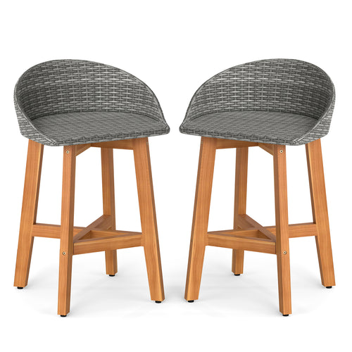 Outdoor Faux Rattan Bar Chairs Set of 2 with Ergonomic Backrests and Footrests, Gray