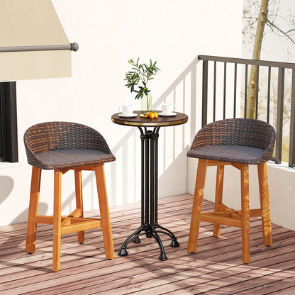 Outdoor Faux Rattan Bar Chairs Set of 2 with Ergonomic Backrests and Footrests, Brown Patio Dining Chairs at Gallery Canada