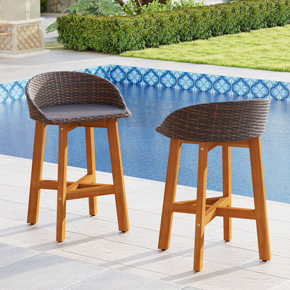 Outdoor Faux Rattan Bar Chairs Set of 2 with Ergonomic Backrests and Footrests, Brown Patio Dining Chairs at Gallery Canada