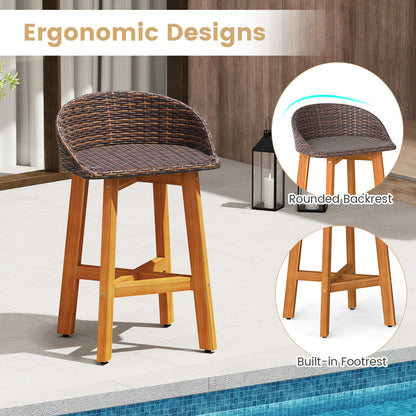 Outdoor Faux Rattan Bar Chairs Set of 2 with Ergonomic Backrests and Footrests, Brown Patio Dining Chairs at Gallery Canada