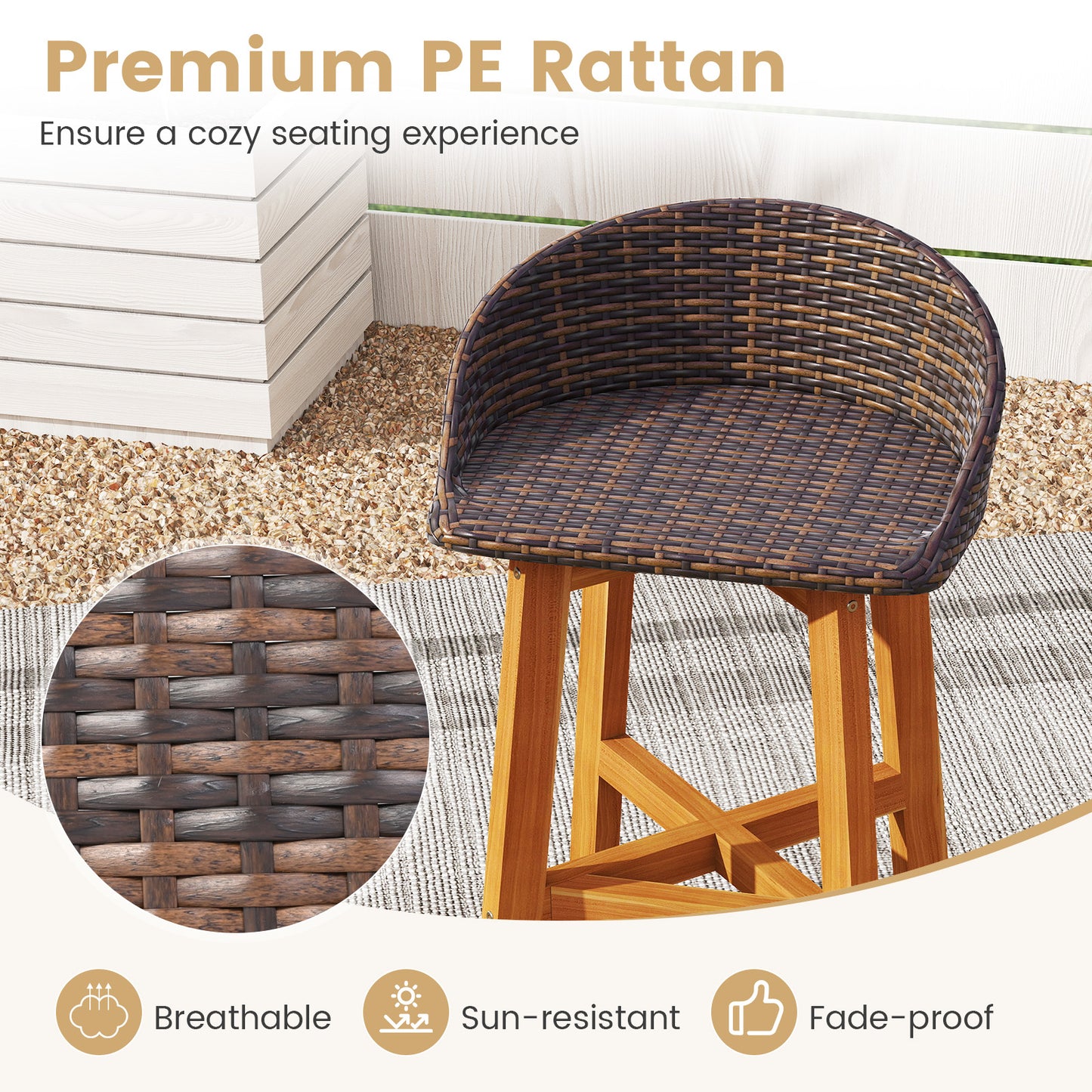 Outdoor Faux Rattan Bar Chairs Set of 2 with Ergonomic Backrests and Footrests, Brown Patio Dining Chairs at Gallery Canada