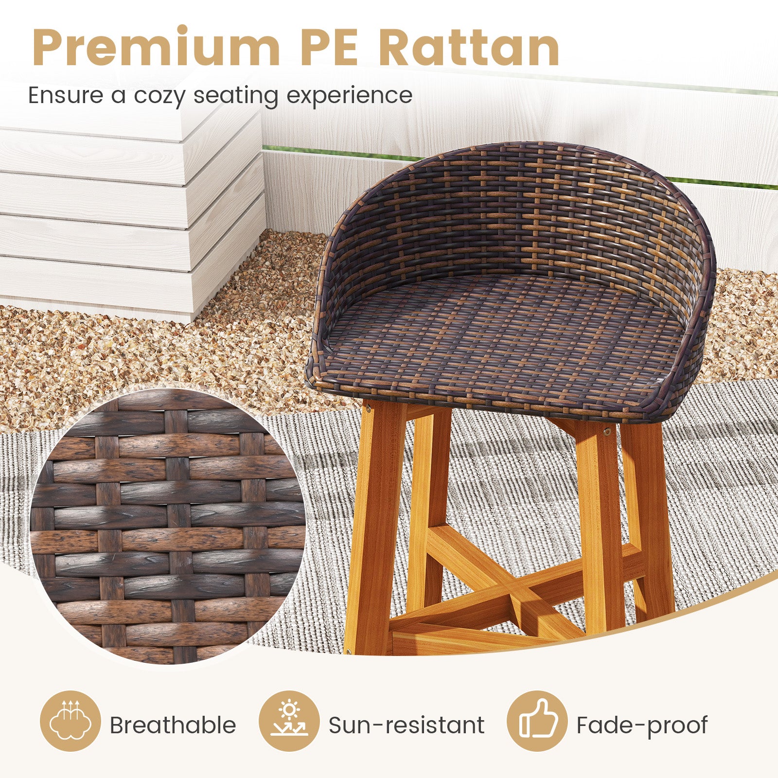 Outdoor Faux Rattan Bar Chairs Set of 2 with Ergonomic Backrests and Footrests, Brown Patio Dining Chairs at Gallery Canada