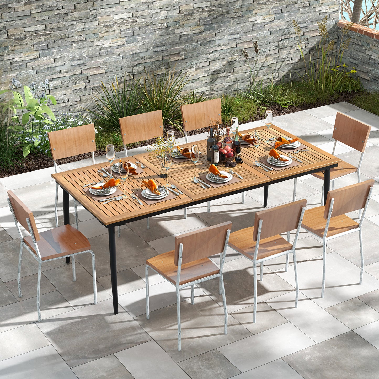 79 Inch Acacia Wood Outdoor Dining Table For 8, 1.9 Inch Umbrella Hole Patio Dining Tables at Gallery Canada
