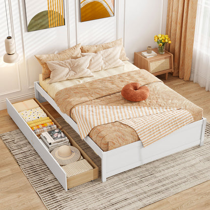 Full Size Wooden Bed Frame, 2 Rolling Storage Drawers, White Trundle Bed Frame at Gallery Canada