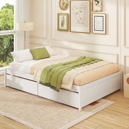 Full Size Wooden Bed Frame, 2 Rolling Storage Drawers, White Trundle Bed Frame at Gallery Canada