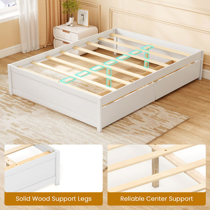 Full Size Wooden Bed Frame, 2 Rolling Storage Drawers, White Trundle Bed Frame at Gallery Canada