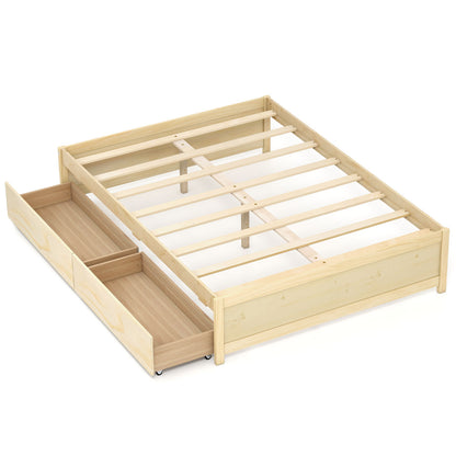 Full Size Wooden Bed Frame with 2 Rolling Storage Drawers, Natural Trundle Bed Frame Natural at Gallery Canada