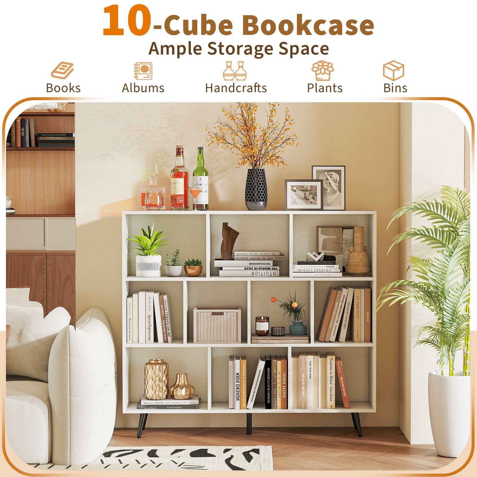 7/8/10-Cube Bookcase with 5 Tapered Metal Legs-10 Cubes Bookcases at Gallery Canada