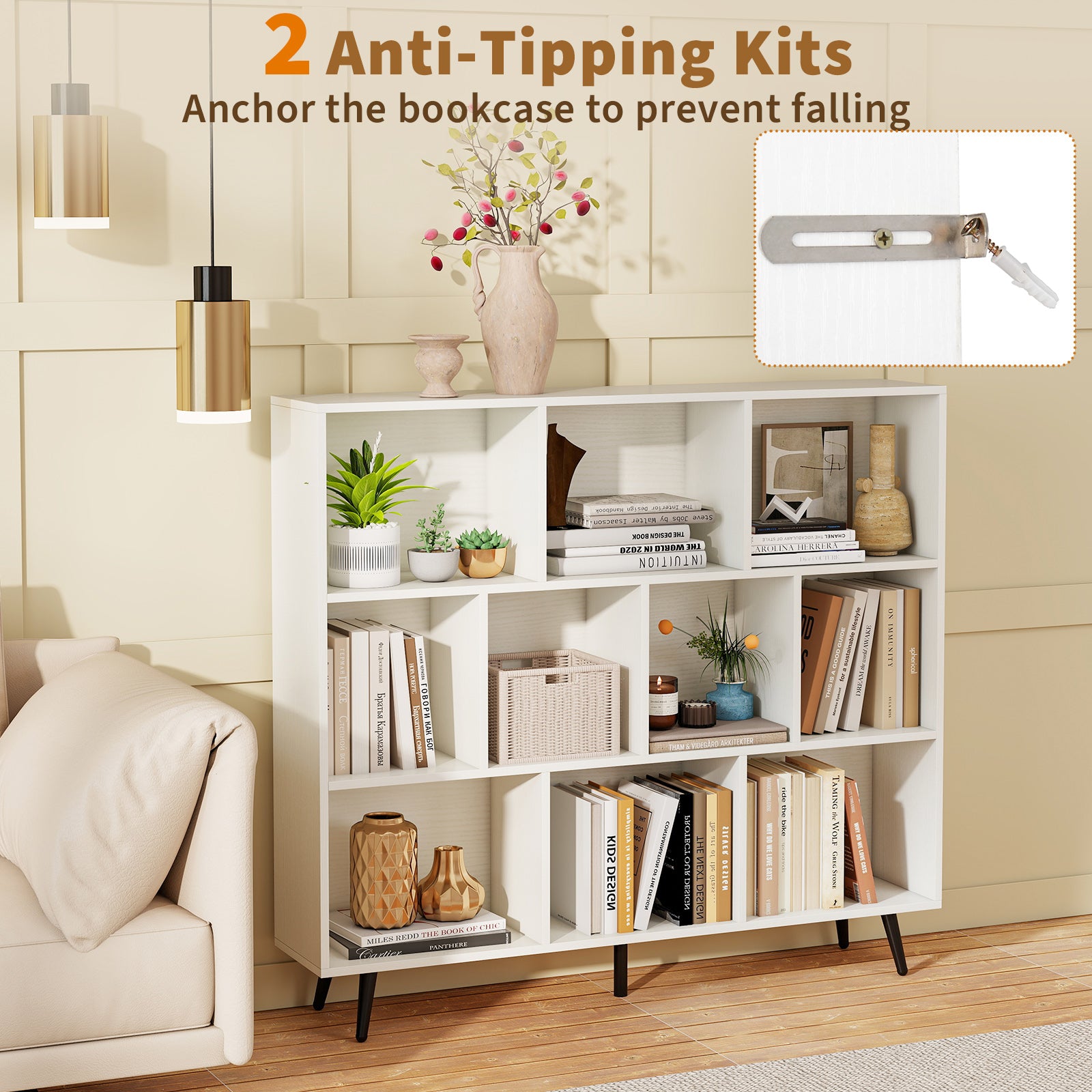 7/8/10-Cube Bookcase with 5 Tapered Metal Legs-10 Cubes Bookcases at Gallery Canada