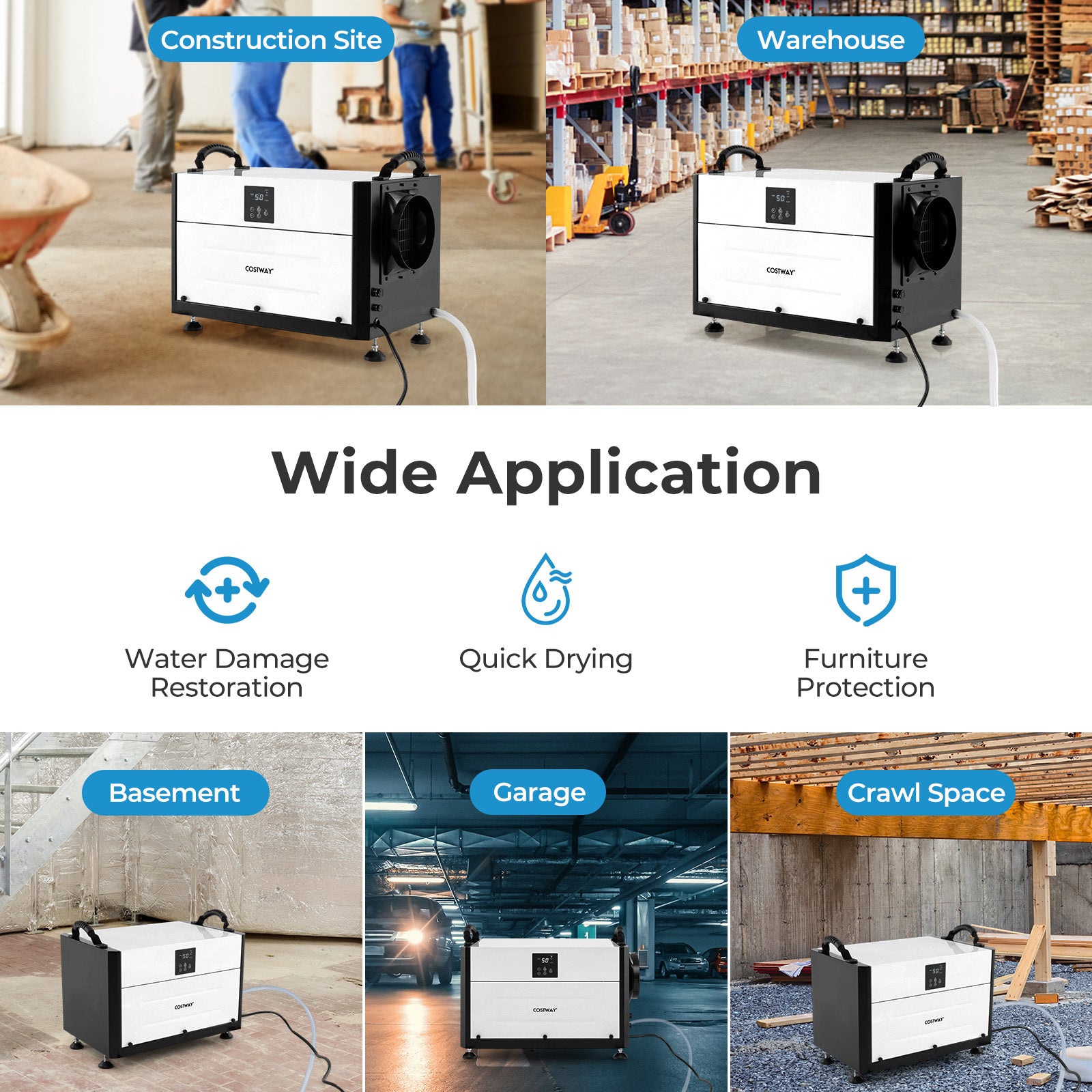 155 Pint Crawl Space Dehumidifier with 3 Modes and 24H Time, White Dehumidifiers at Gallery Canada