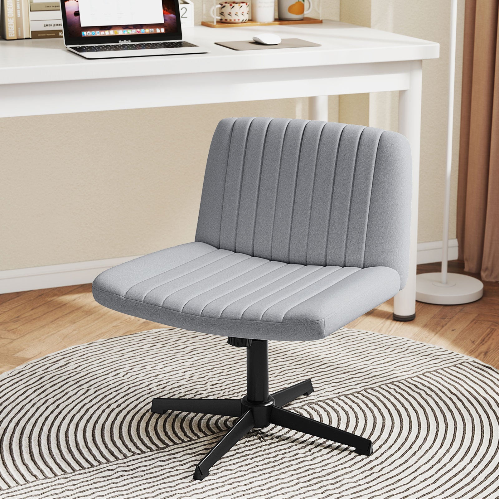 Criss Cross-Legged Swivel Desk Chair No Wheels, Gray Armless Chairs at Gallery Canada