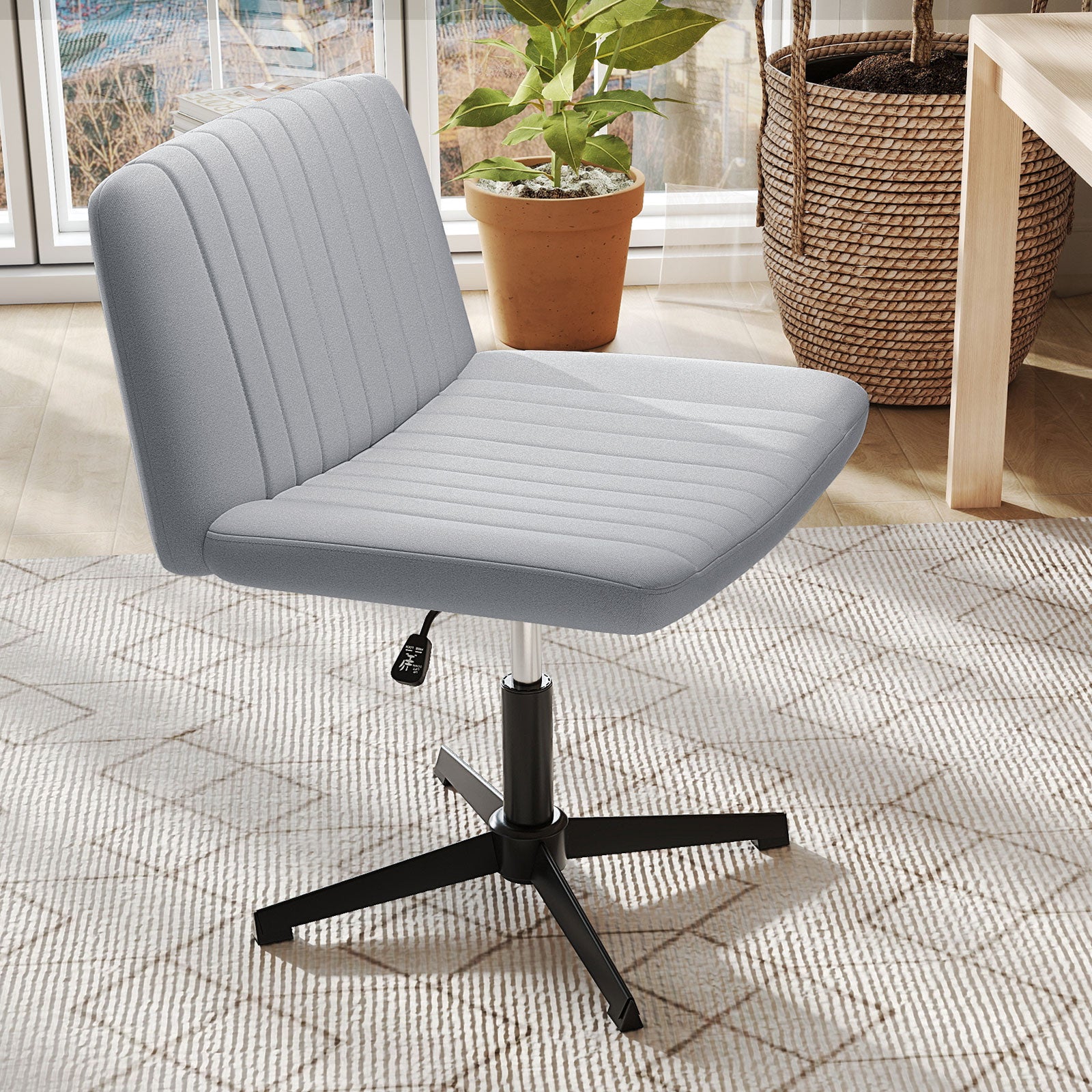 Criss Cross-Legged Swivel Desk Chair No Wheels, Gray Armless Chairs at Gallery Canada