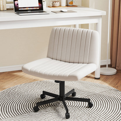 Criss Cross Swivel Chair With Wheels, Wide Padded Seat, Beige Armless Chairs at Gallery Canada