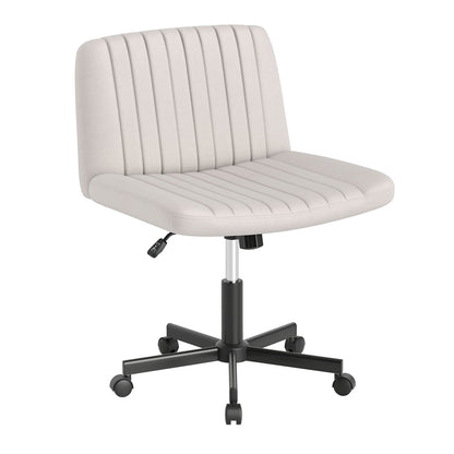 Criss Cross Swivel Chair With Wheels, Wide Padded Seat, Beige Armless Chairs Beige at Gallery Canada