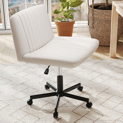 Criss Cross Swivel Chair With Wheels, Wide Padded Seat, Beige Armless Chairs at Gallery Canada