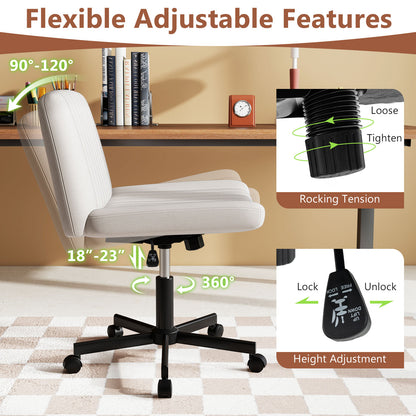 Criss Cross Swivel Chair With Wheels, Wide Padded Seat, Beige Armless Chairs at Gallery Canada