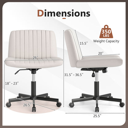 Criss Cross Swivel Chair With Wheels, Wide Padded Seat, Beige Armless Chairs at Gallery Canada