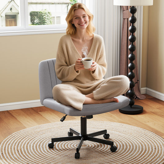 Criss Cross Chair With Wheels, Swivel Desk Chair, Soft-Padded Wide Seat, Gray Armless Chairs Gray at Gallery Canada