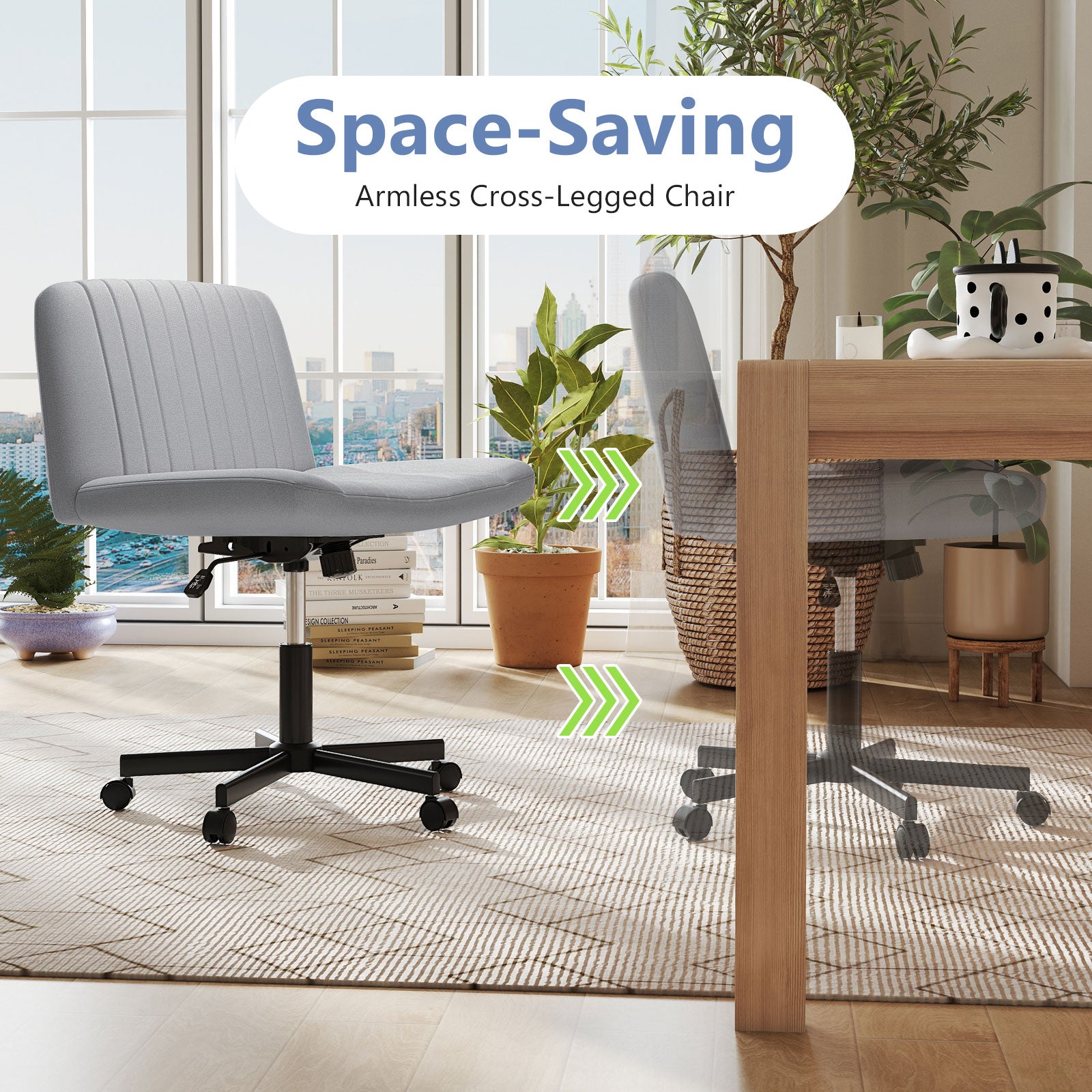 Criss Cross Chair With Wheels, Swivel Desk Chair, Soft-Padded Wide Seat, Gray Armless Chairs at Gallery Canada