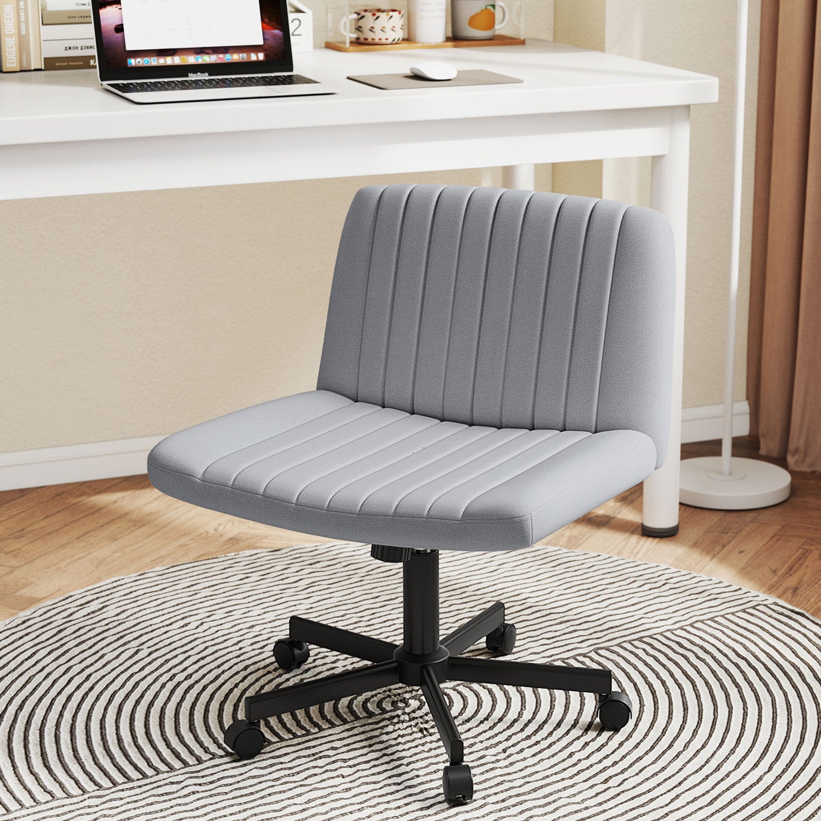 Criss Cross Chair With Wheels, Swivel Desk Chair, Soft-Padded Wide Seat, Gray Armless Chairs at Gallery Canada