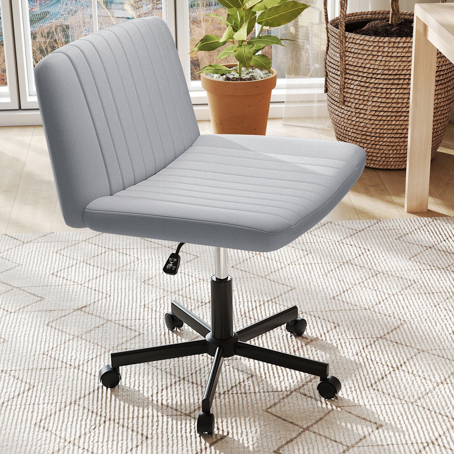 Criss Cross Chair With Wheels, Swivel Desk Chair, Soft-Padded Wide Seat, Gray Armless Chairs at Gallery Canada