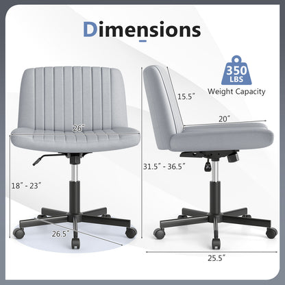 Criss Cross Chair With Wheels, Swivel Desk Chair, Soft-Padded Wide Seat, Gray Armless Chairs at Gallery Canada