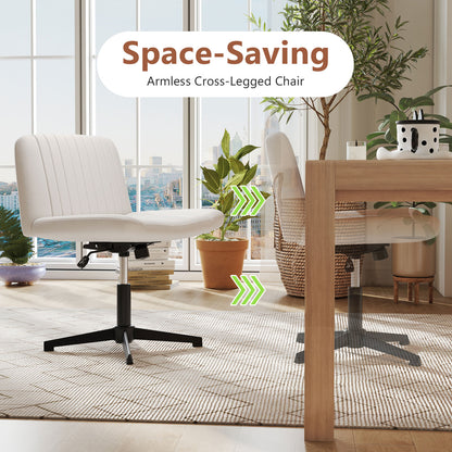 Criss Cross Legged Swivel Desk Chair, No Wheels, Beige Armless Chairs at Gallery Canada