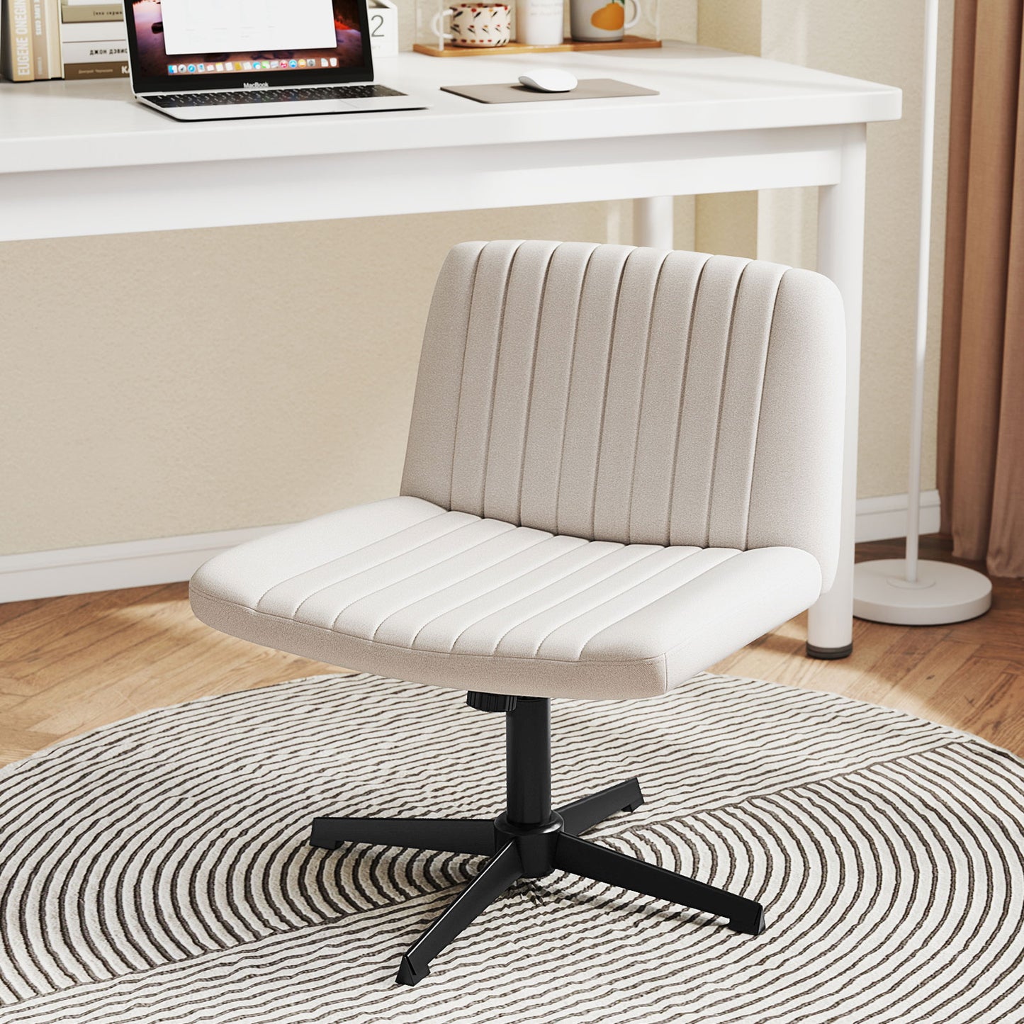 Criss Cross Legged Swivel Desk Chair, No Wheels, Beige Armless Chairs at Gallery Canada