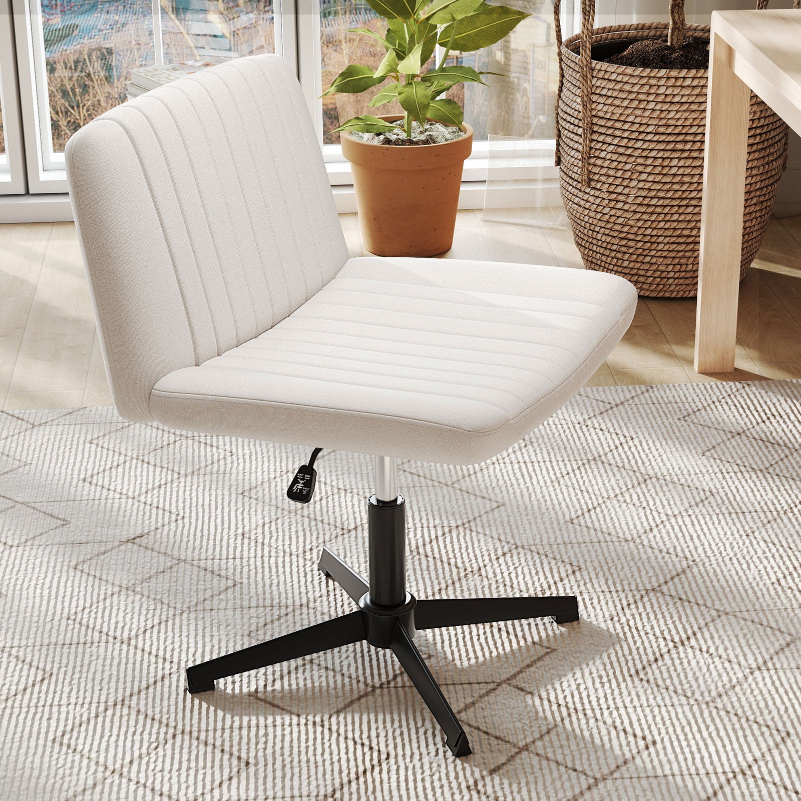 Criss Cross Legged Swivel Desk Chair, No Wheels, Beige Armless Chairs at Gallery Canada
