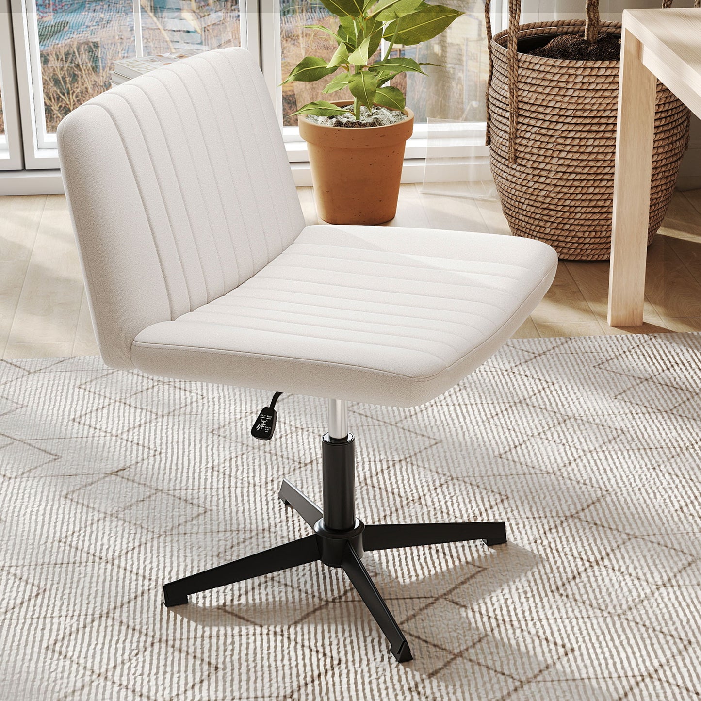 Criss Cross Legged Swivel Desk Chair, No Wheels, Beige Armless Chairs at Gallery Canada