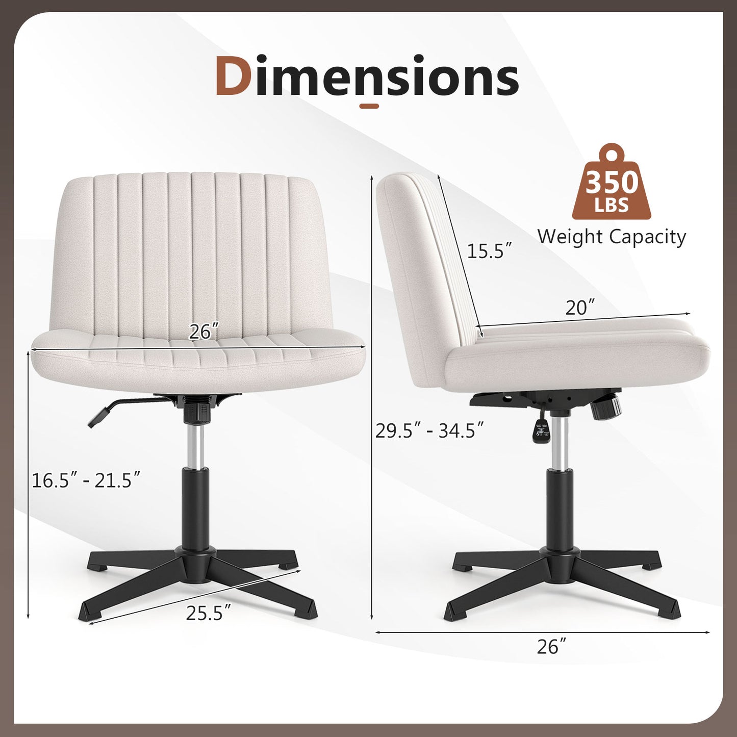 Criss Cross Legged Swivel Desk Chair, No Wheels, Beige Armless Chairs at Gallery Canada