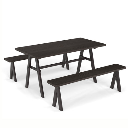 3 Piece Outdoor Picnic Table And Benches Set For 6 People