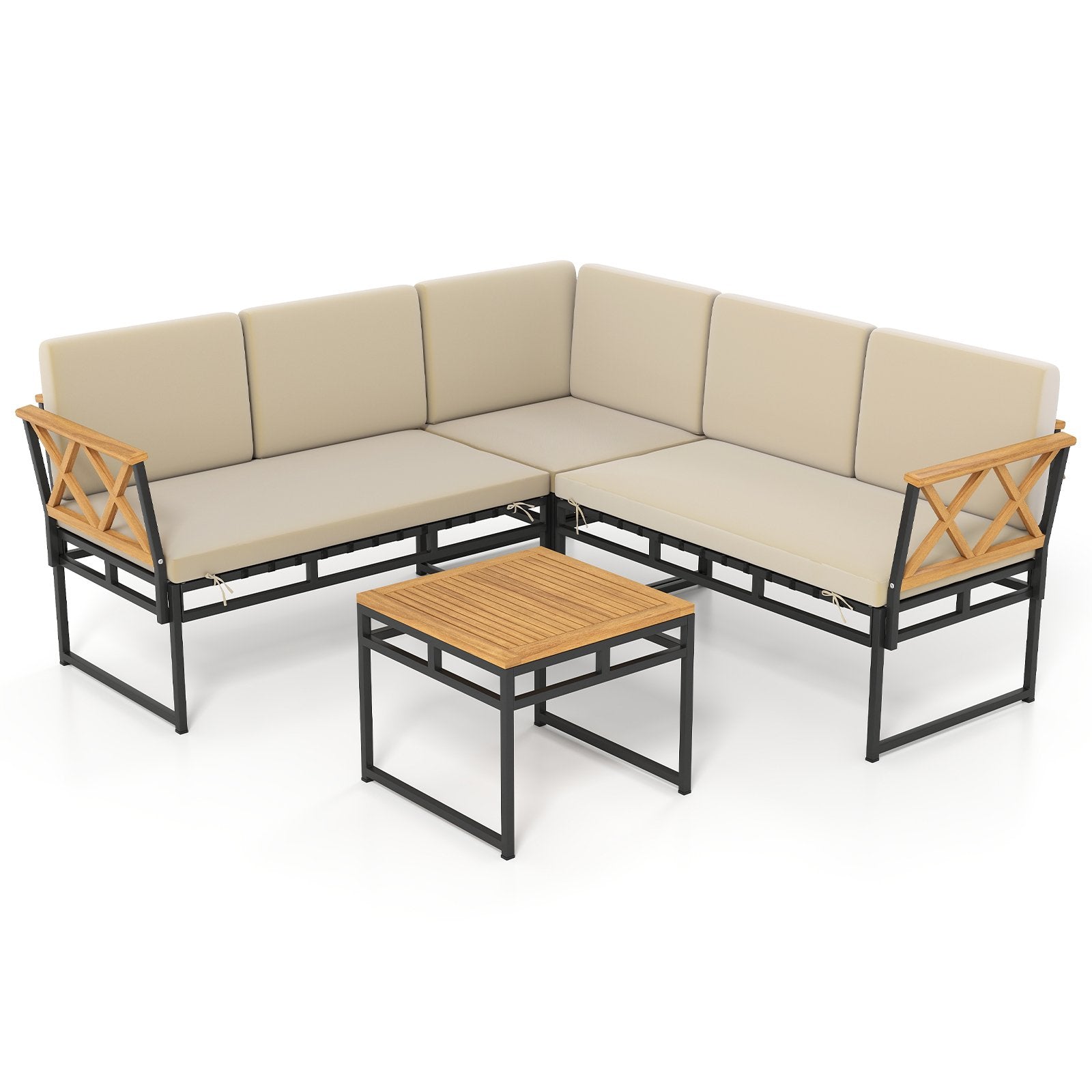 4 Pieces Patio L-Shaped Sofa Set with Cushions and Side Table, Brown Sofas & Loveseats at Gallery Canada