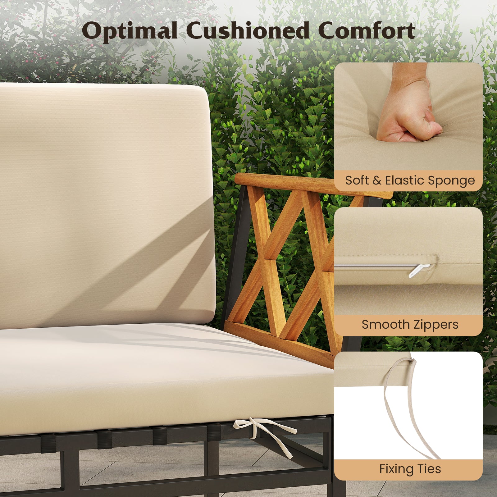 4 Pieces Patio L-Shaped Sofa Set with Cushions and Side Table, Brown Sofas & Loveseats at Gallery Canada