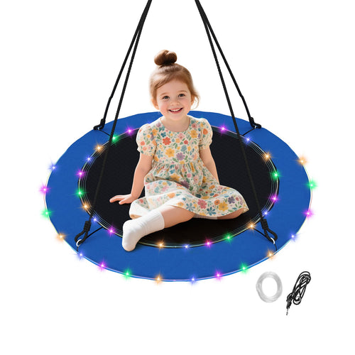 40 Inches Saucer Tree Swing Round with Lights for Kids and Adults, Blue