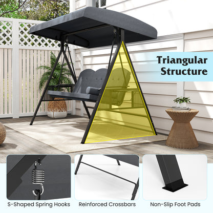 3-Seat Patio Swing Chair Porch Swing with Adjustable Canopy Thickened Cushions Pillow and Foldable Side Trays-Grey, Gray Patio Rocking Chairs & Gliders at Gallery Canada