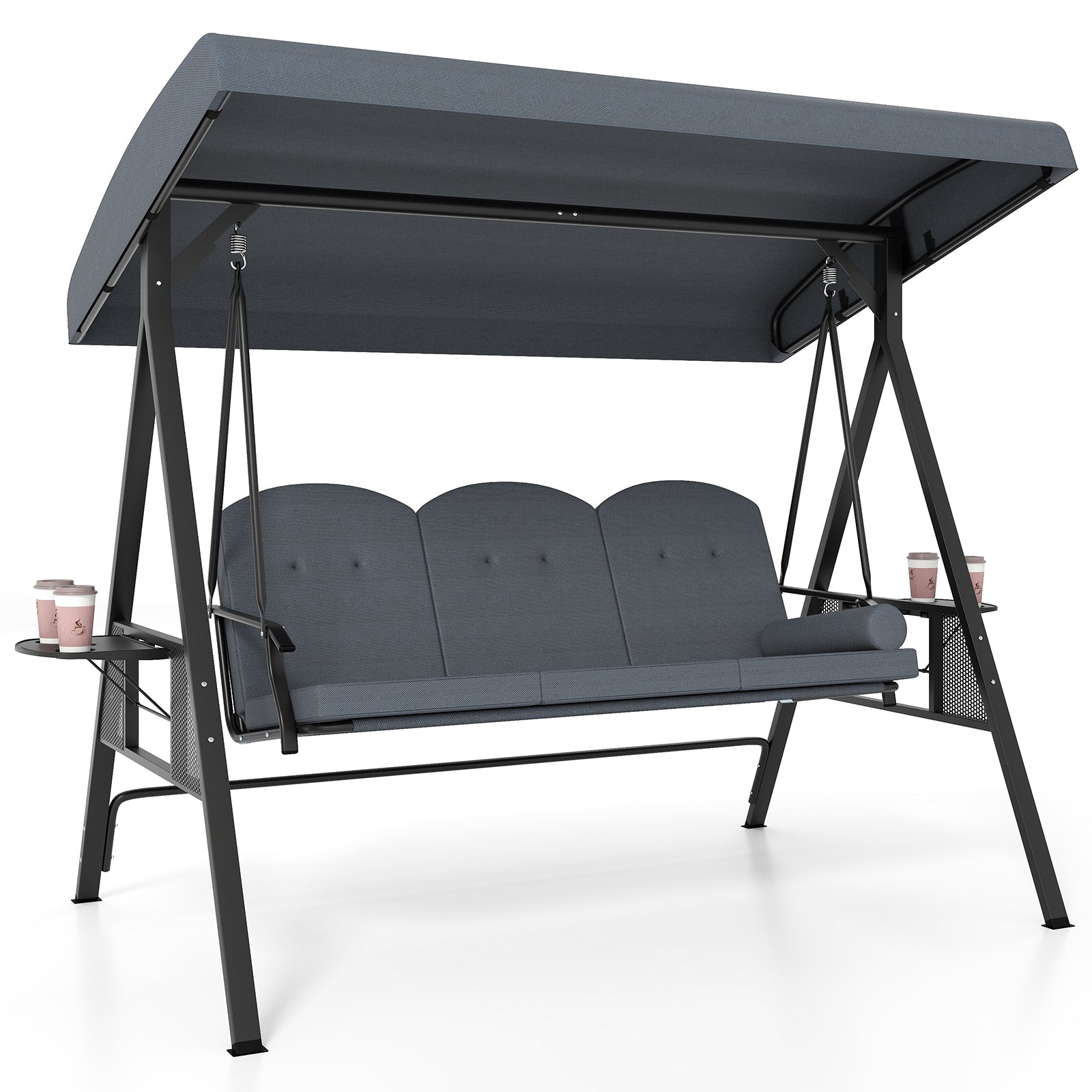 3-Seat Patio Swing Chair With Adjustable Canopy, Gray Patio Rocking Chairs & Gliders Gray at Gallery Canada