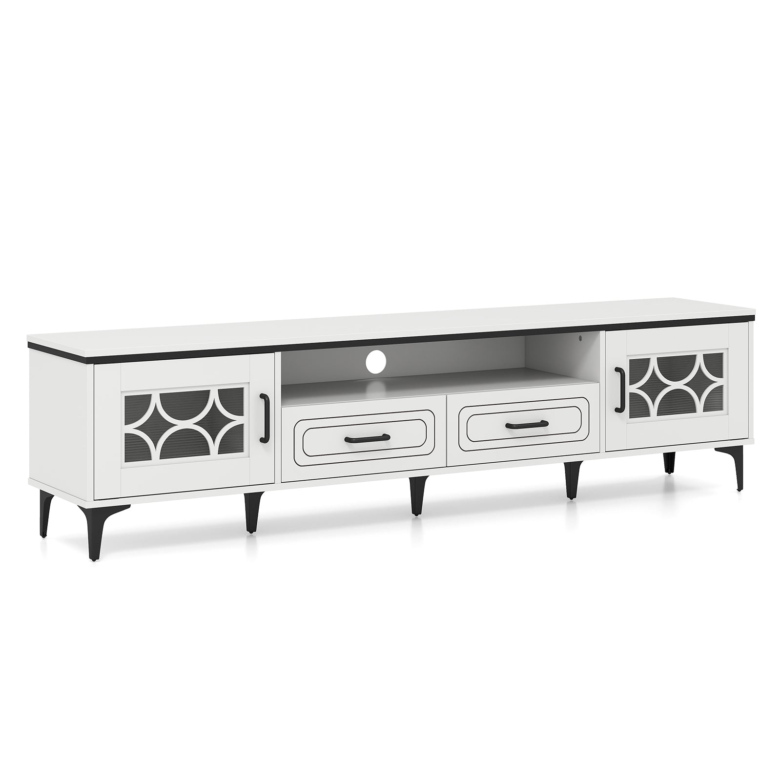 Farmhouse TV Stand for TVs up to 80 Inch with 2 Drawers, White Entertainment Centers & TV Stands at Gallery Canada