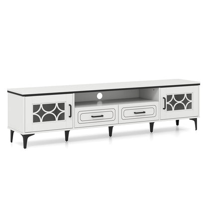 Farmhouse TV Stand for TVs up to 80 Inch with 2 Drawers, White Entertainment Centers & TV Stands at Gallery Canada