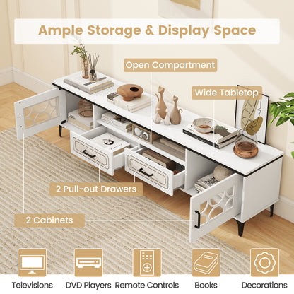 Farmhouse TV Stand for TVs up to 80 Inch with 2 Drawers, White Entertainment Centers & TV Stands at Gallery Canada