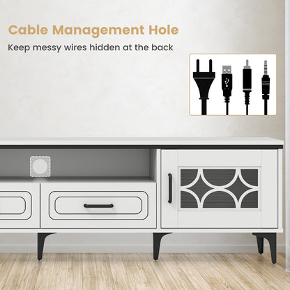 Farmhouse TV Stand for TVs up to 80 Inch with 2 Drawers, White Entertainment Centers & TV Stands at Gallery Canada