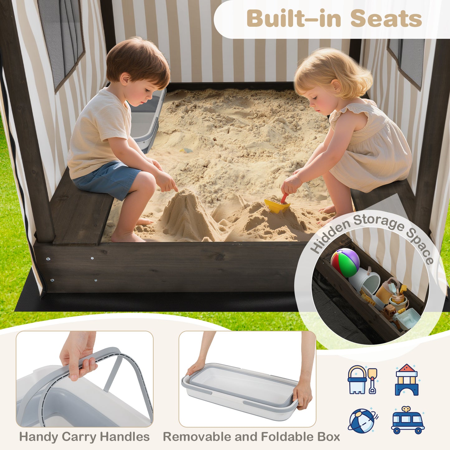 Wooden Sandbox with Canopy for Children 3+ Years Old, Brown Sandboxes at Gallery Canada