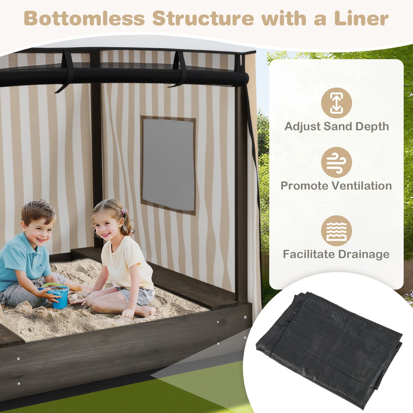 Wooden Sandbox with Canopy for Children 3+ Years Old, Brown Sandboxes at Gallery Canada