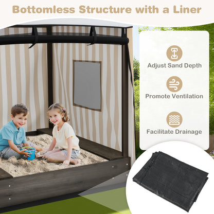 Wooden Sandbox with Canopy for Children 3+ Years Old, Brown Sandboxes at Gallery Canada