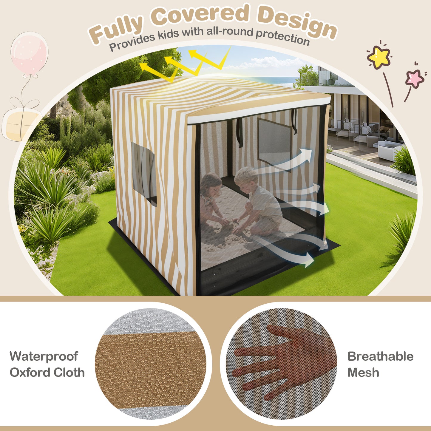 Wooden Sandbox with Canopy for Children 3+ Years Old, Brown Sandboxes at Gallery Canada