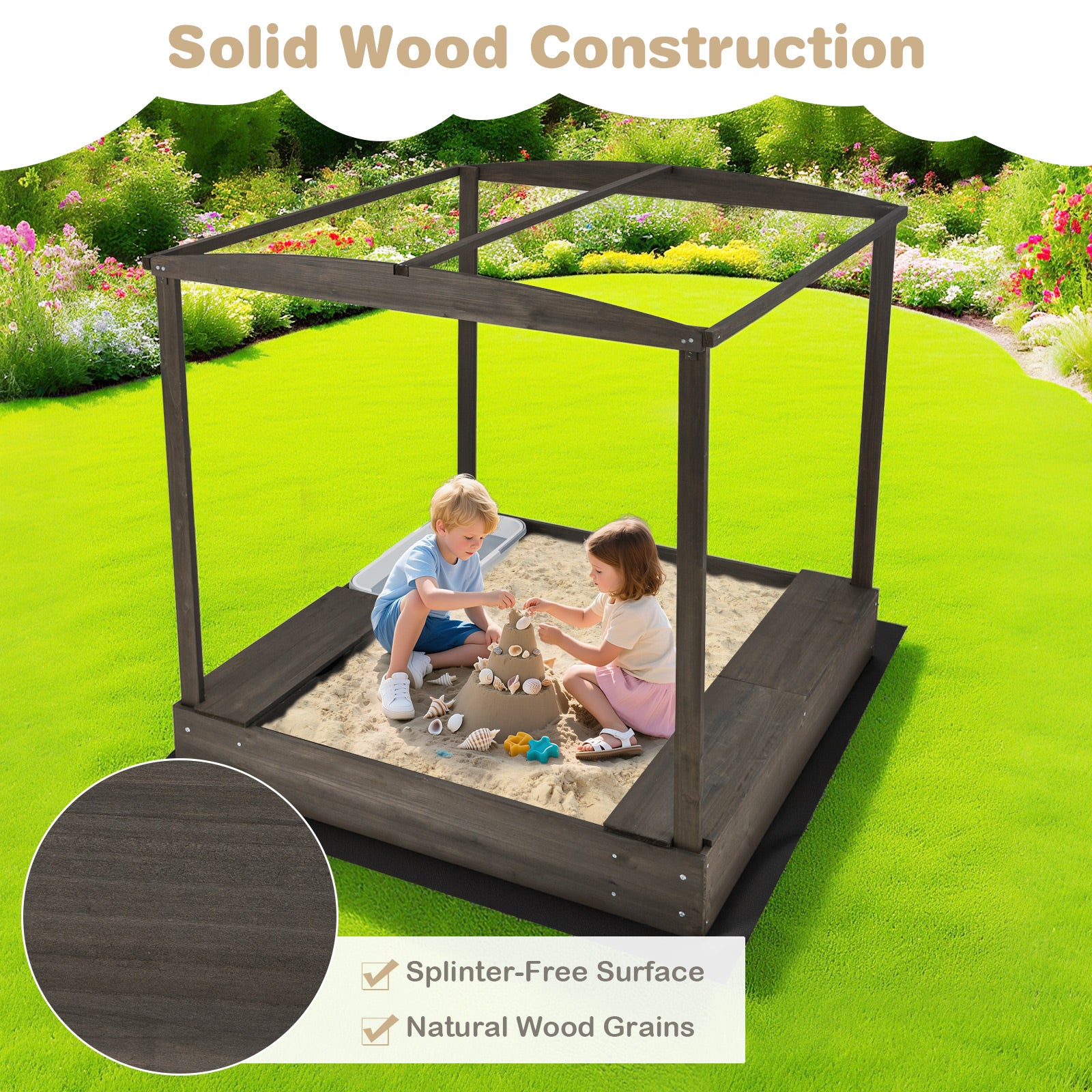 Wooden Sandbox with Canopy for Children 3+ Years Old, Brown Sandboxes at Gallery Canada
