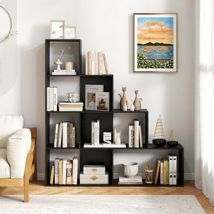 4-Tier Modern Stepped Bookshelf with 6 Storage Cubes for Living Room, Black Bookcases at Gallery Canada