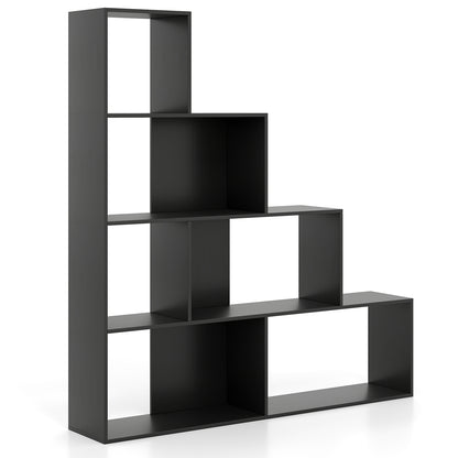 4-Tier Modern Stepped Bookshelf with 6 Storage Cubes for Living Room, Black Bookcases Black at Gallery Canada